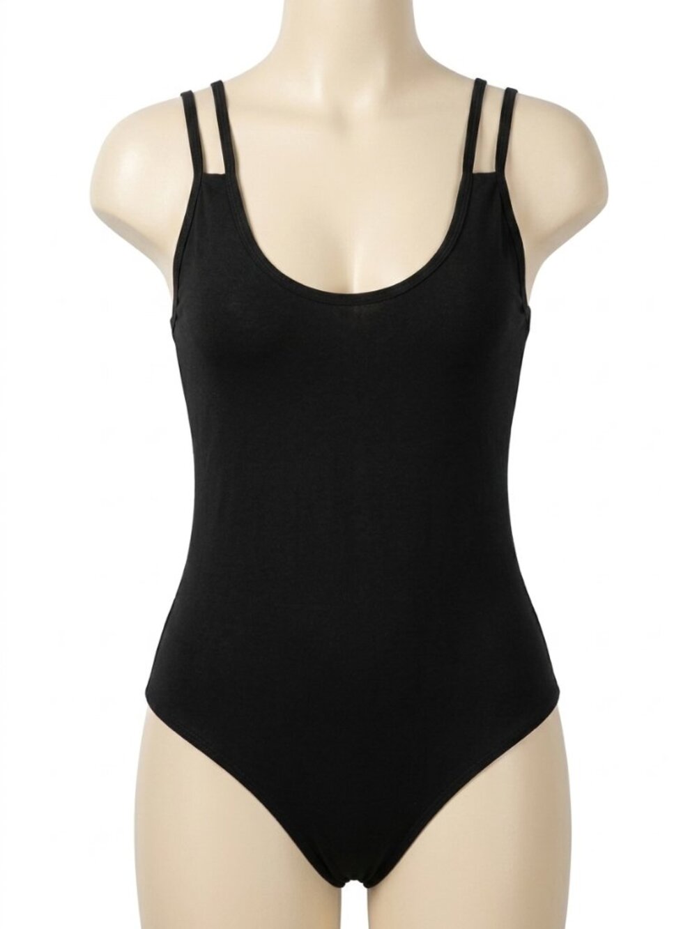 Sleek Black Double Strap One Piece Swimsuit Bodysuit NWT